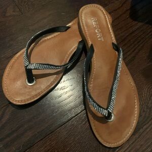 Black sandals with rhinestones